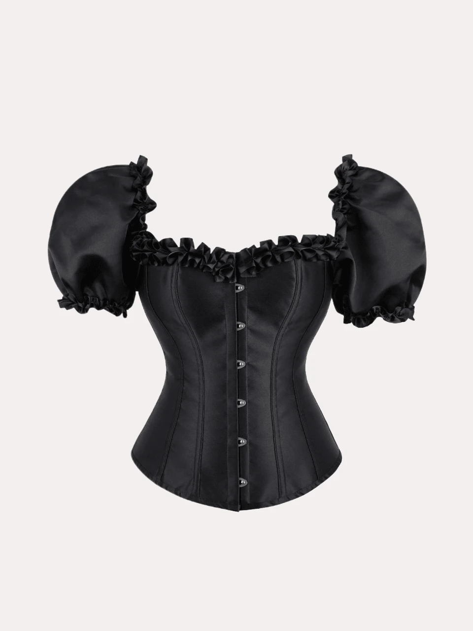 Corset aristocrático clásico con mangas abullonadas, tirantes, espalda descubierta y control de barriga con costillas, adecuado para fiestas, actuaciones en el escenario y festivales