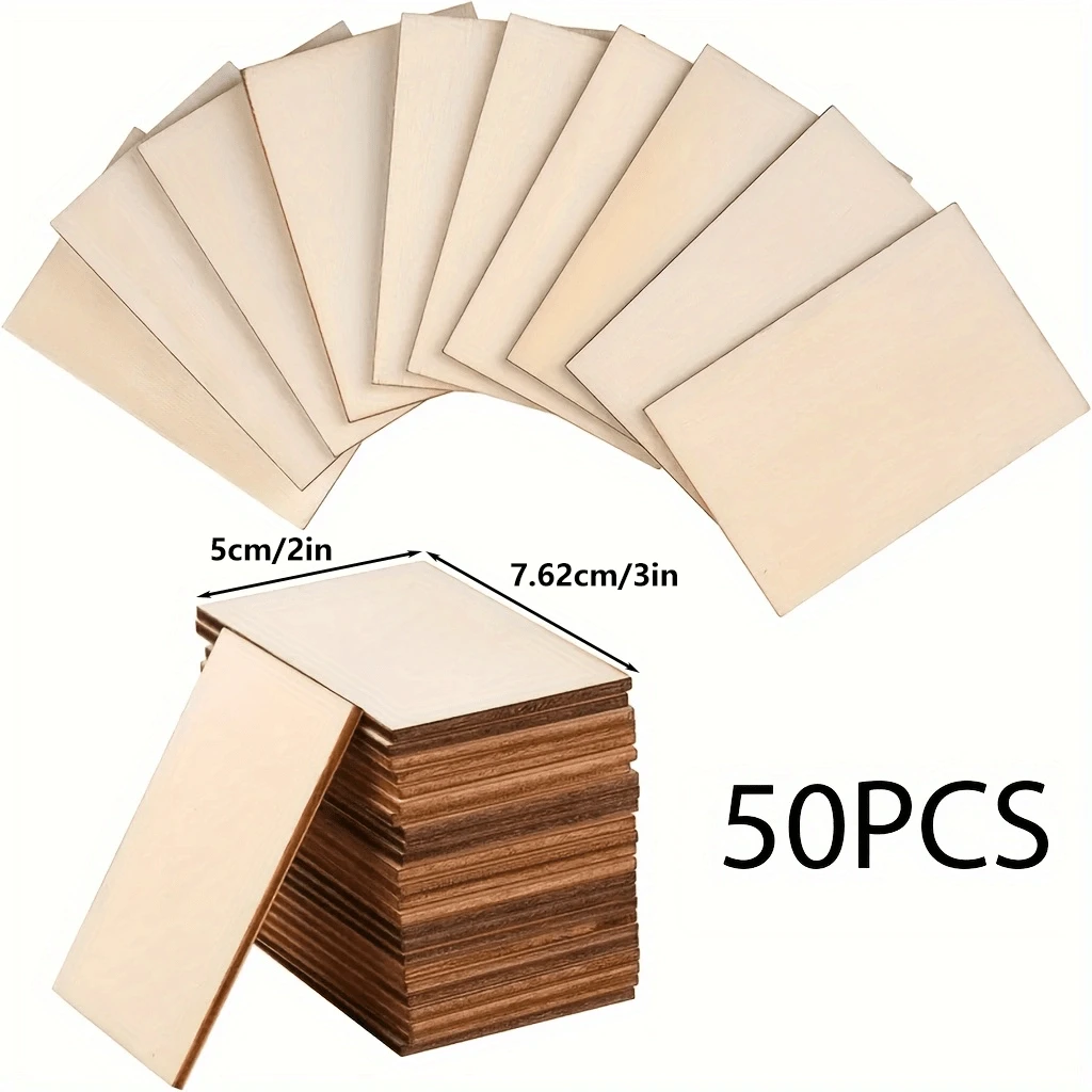 20/50pcs 5x7.6cm 2x3inch Wood Chips Rectangular Blank Pointed Corner Wood Chips For DIY Art Craft Projects
