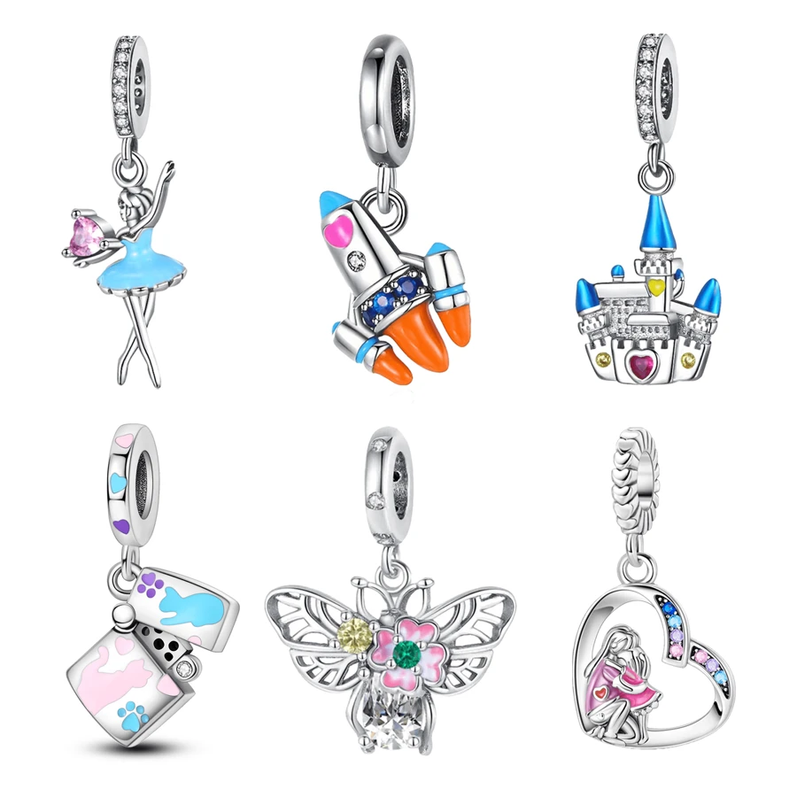 Neue beliebte Silber Ballerina Mädchen, Raketen Charm Kombination Anhänger Serie, geeignet für handgemachte Armbänder, Halsketten, einfache und modische Charms, Schmuckherstellung, Geburtstags-Geschenk für Frauen