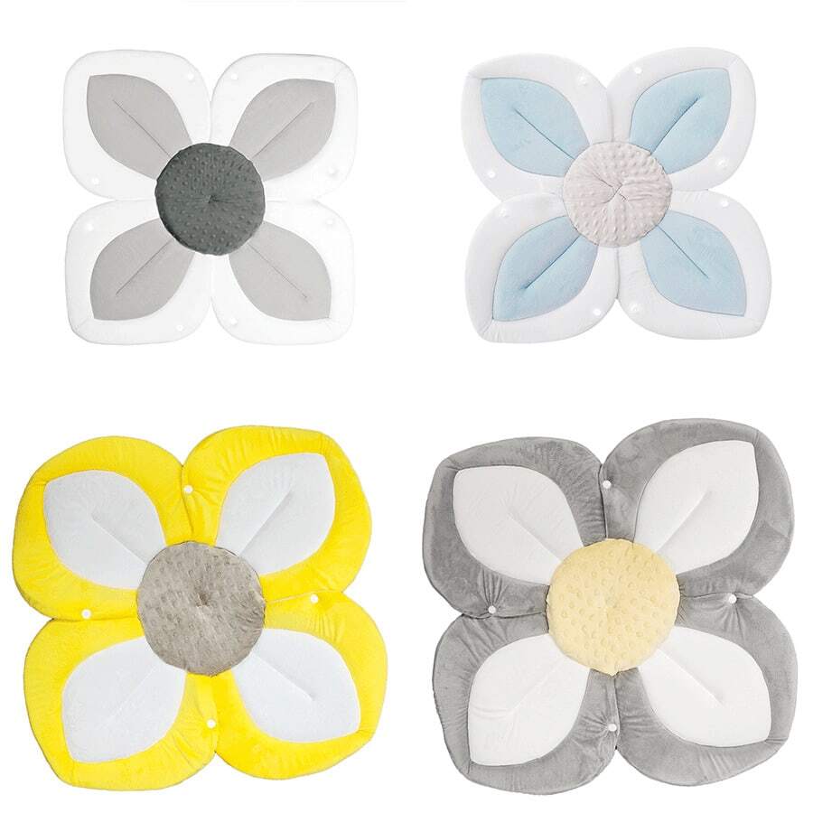 INS Nordic Home 1 pièce Tapis de bain en forme de fleur à 4 pétales avec feuille à bouton-pression, convient aux nouveau-nés de 0 à 6 mois et plus, tapis de bain pour bébé lavable en machine