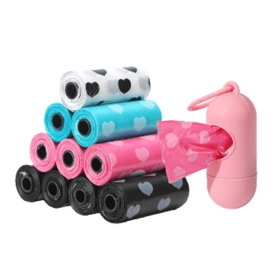 Sacchetti per la spazzatura (1 rotolo/2 rotoli/5 rotoli)! Sacchetti per escrementi animali domestici Love, sacchetti per escrementi animali (1 rotolo = 15 pezzi, formato aperto 30x22 cm), comodi per la pulizia all'aperto, utilizzabili anche come sacchetti per la spazzatura in auto.