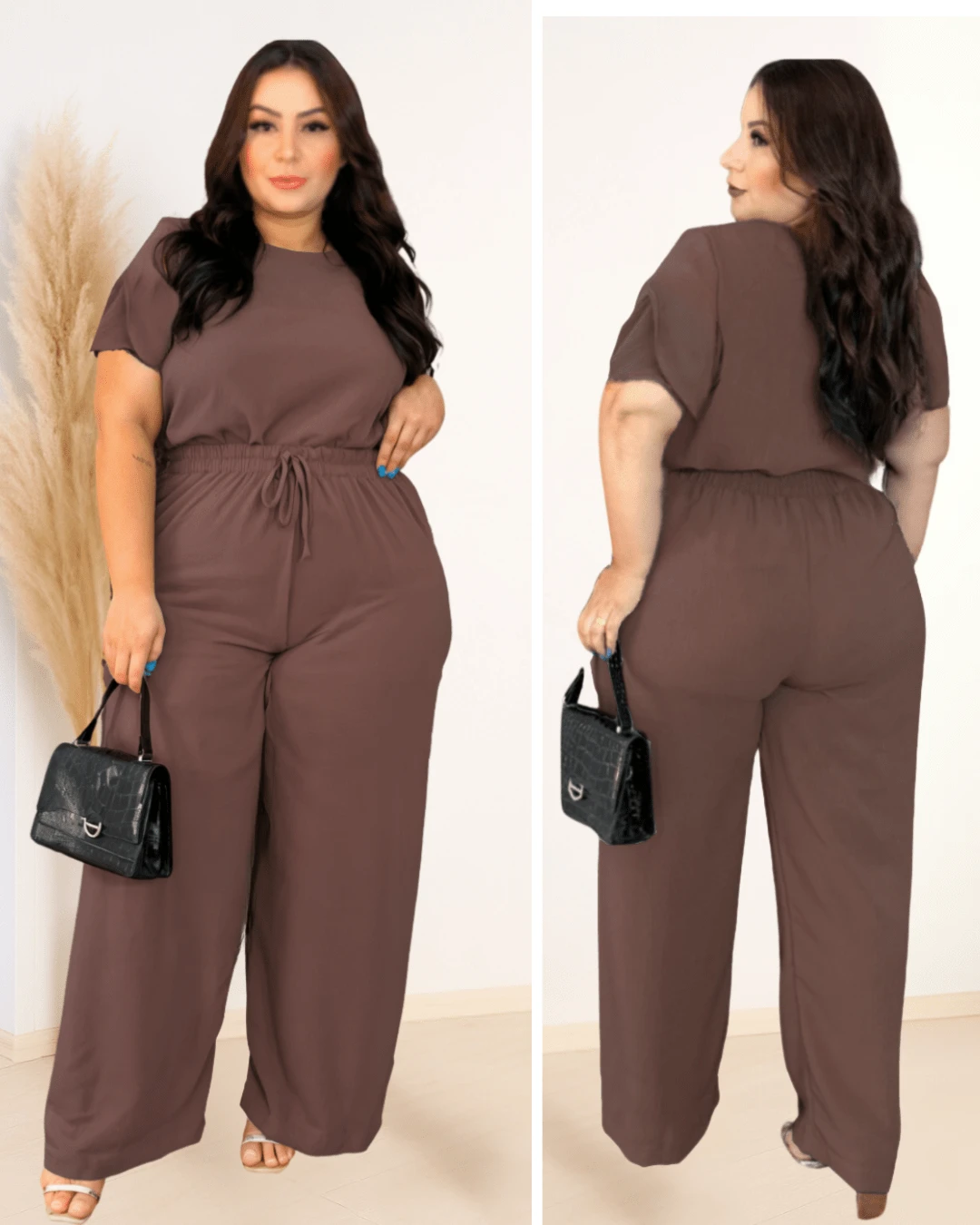 Conjunto Social Plus Size Calça Cintura Alta Bolso Regulável na Cintura+Blusa Manga Longa Elegante Evangélico alfaiataria feminino Frio Inverno