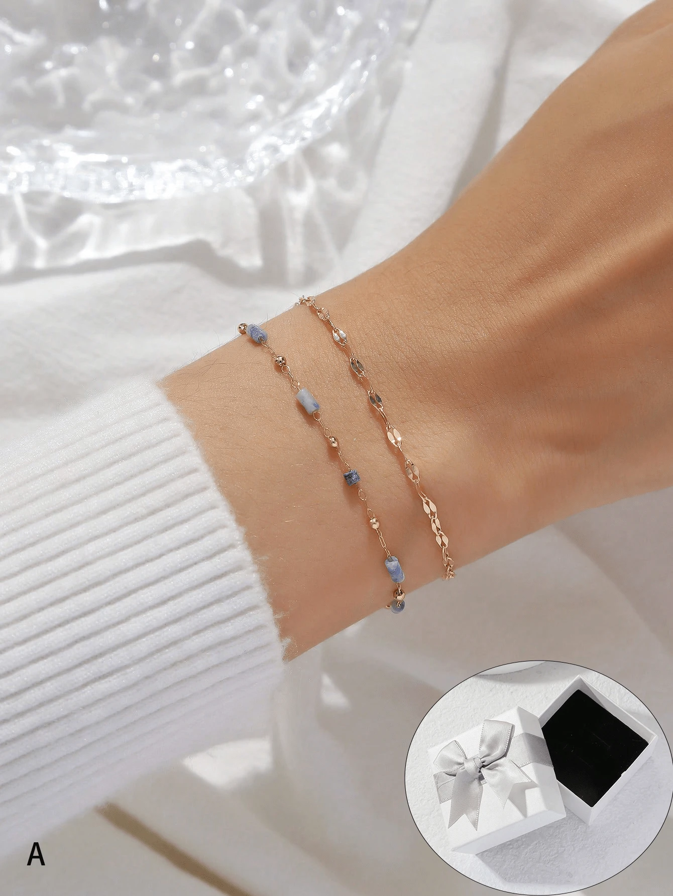 2 pièces Bracelet chaîne de perles tube en pierre naturelle minimaliste, cadeau pour elle, mère, amie, amante
