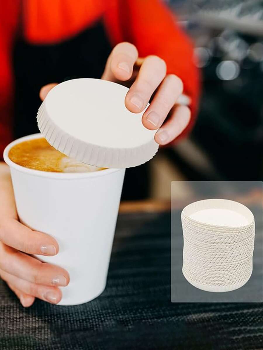 50pcs/100pcs/200pcs Disposable Paper Cup Lids, Drinking Water Lids, White Coffee Cup Lids, Hot Cup Lids For Home Kitchen Coffee Festival Party Wedding Hotel Bar