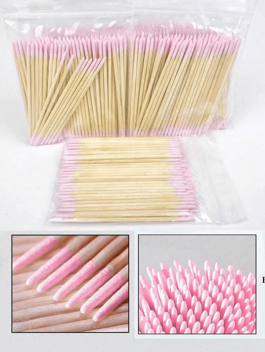300 Stücke doppelköpfige Holz Make-up & Reinigungsstäbchen mit Doppelspitze für Wimpernverlängerungskleber-Entfernung & präzise Schönheitsanwendungen, zartrosa