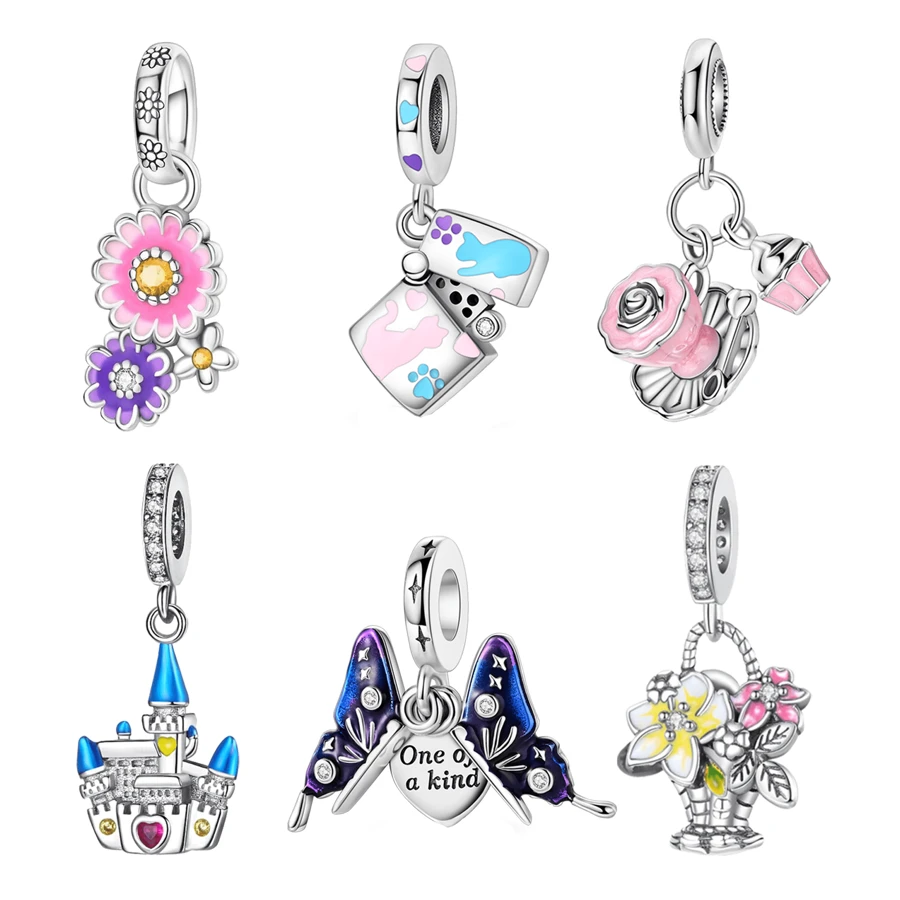 Easvnya Nueva serie de los talla grande vendidos de colgantes con castillo de plata y floral, diseño 3D exquisito y de moda, accesorios de joyería DIY adecuados para pulseras y collares, encantador y de moda para mujer, para uso diario u ocasiones especiales, excelente como regalo de San Valentín o cumpleaños