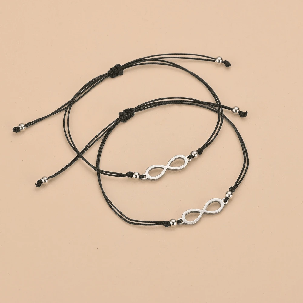 Pulseiras vintage número 8 para casal, 2 peças, pulseira ajustável de amizade com corda, amor infinito, conjunto de pulseiras tricotadas à mão