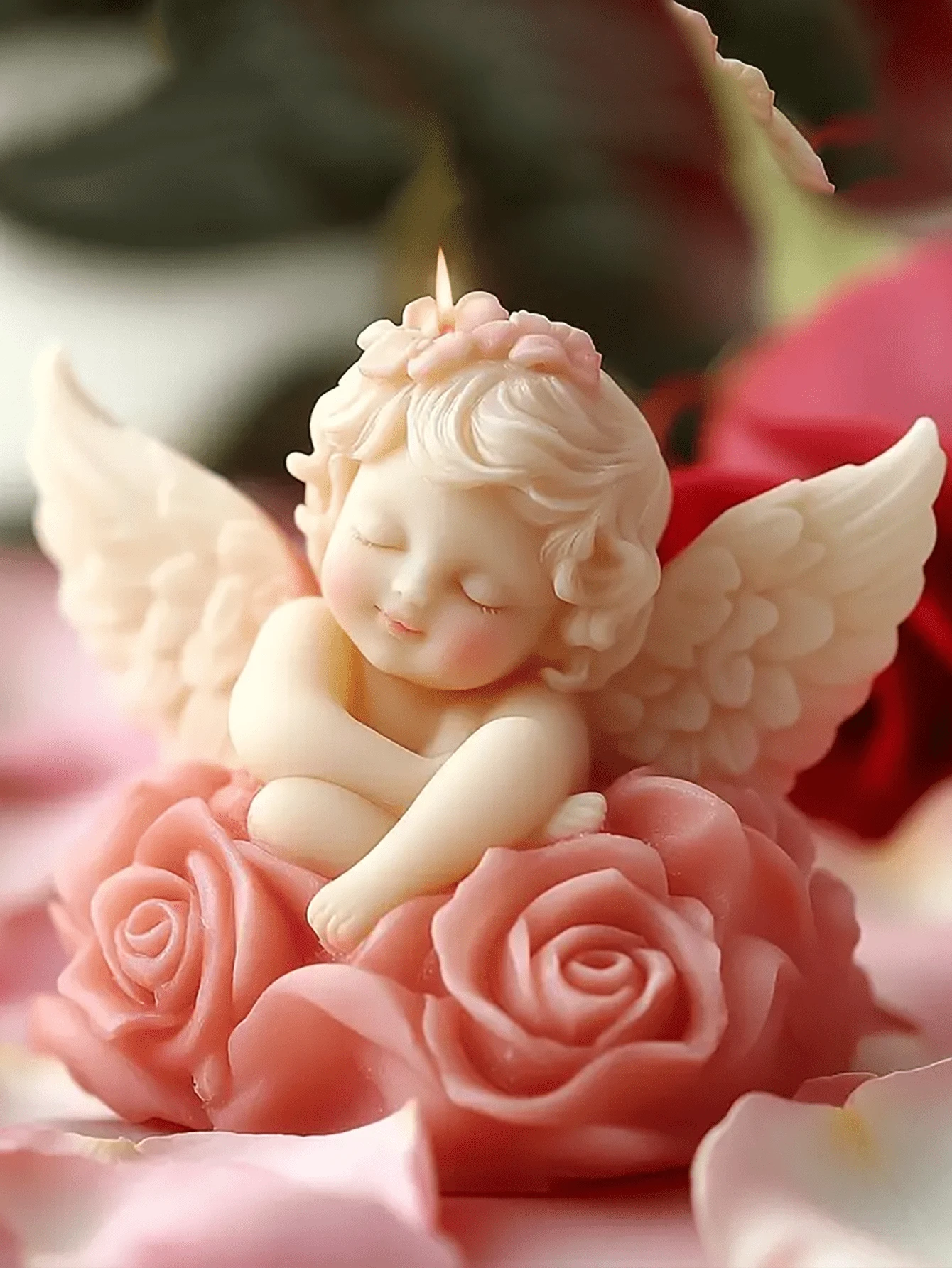 1 Stück Engel Rose Baby Silikon Form - mit Rosengrund und detailliertem Flügeldesign sowie exquisitem Baby-Design, repräsentiert Reinheit, Güte, einzigartige handgefertigte Kunstproduktion, Innen-DIY-Arbeitsproduktion, Duftkerzenproduktion, Mädchengeschenke, Festgeschenke. Es zeichnet sich durch hohe Temperaturbeständigkeit und einfache Entformung aus.