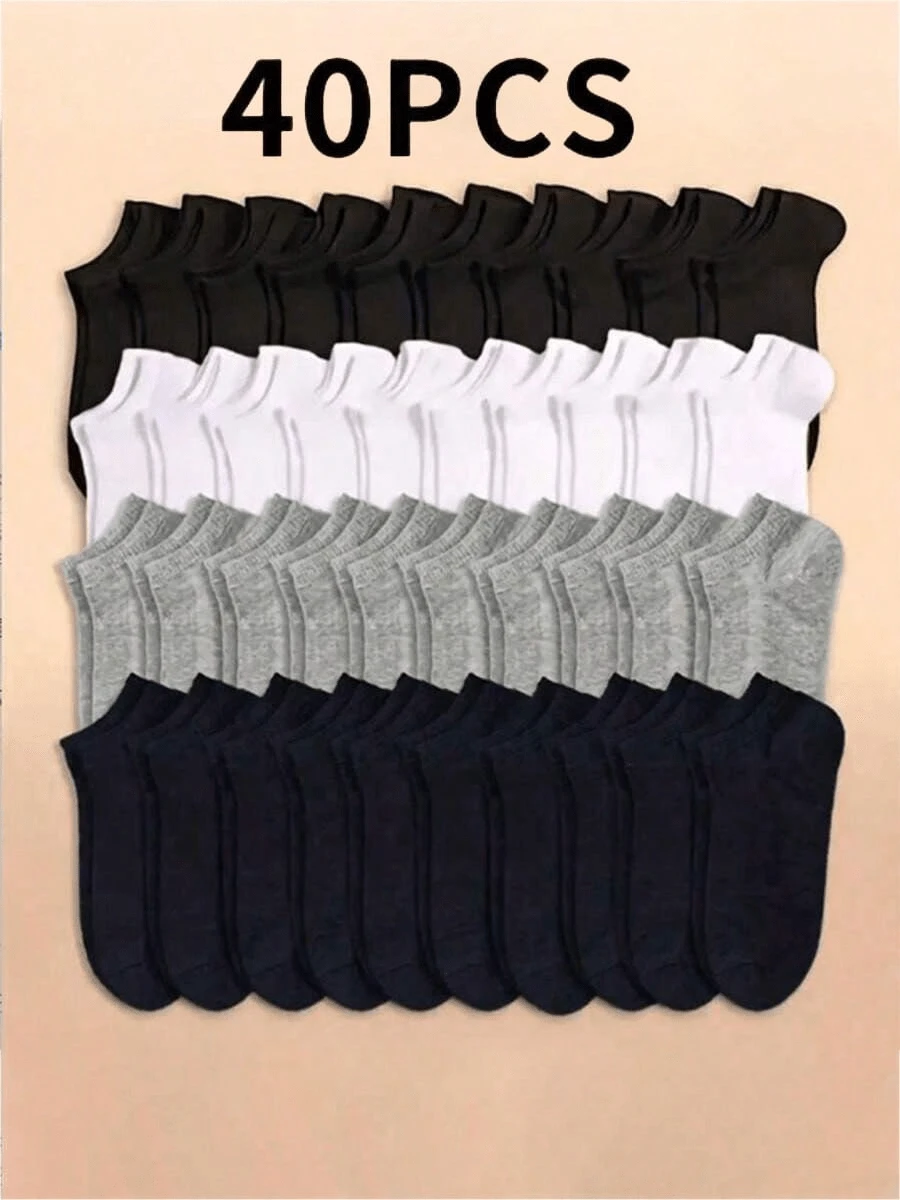 10/15/20/40 pares de calcetines tobilleros de unicolor, transpirables y absorbentes del sudor, calcetines unisex para niños para primavera/verano/todo el año