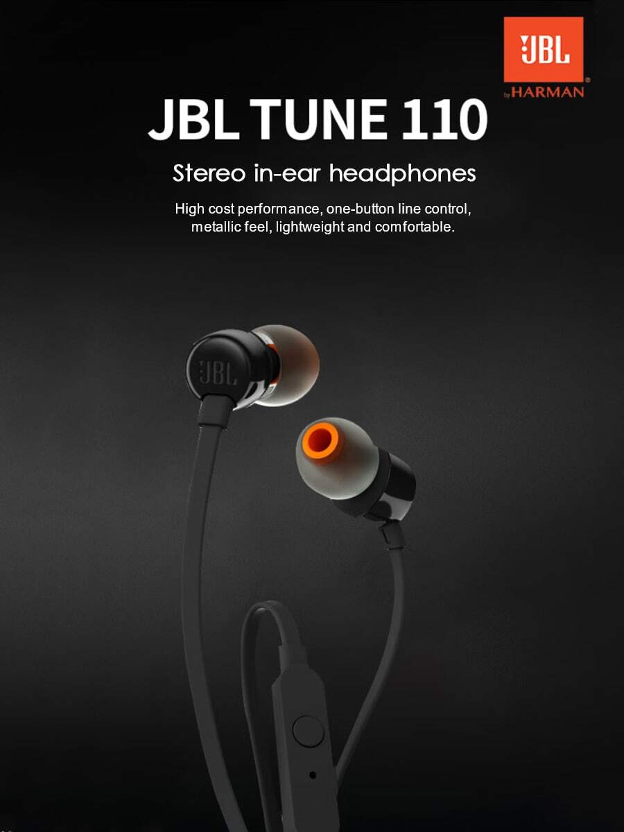 JBL Auricular con cable T110 con interfaz de 3.5mm para juegos en PC y llamadas en teléfono celular, auriculares estéreo intrauriculares