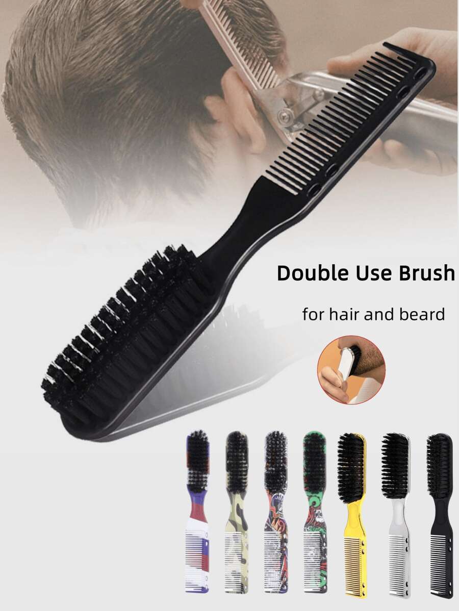 Peigne multifonctionnel pour hommes, brosse à cheveux pour hommes, outils et accessoires capillaires pour hommes, peigne convenant aux hommes. Une brosse à double usage pour la coiffure et la mise en forme de la barbe, avec un design de peigne et de brosse. Un peigne à double usage pour coiffer les cheveux naturels et les sourcils. Outils capillaires, produits capillaires et accessoires pour les essentiels de voyage de salon de coiffure. Outil de mise en forme de la barbe pour hommes, peigne à texture de brosse, outil de coupe de cheveux, peut prendre soin de la barbe et peigner les cheveux