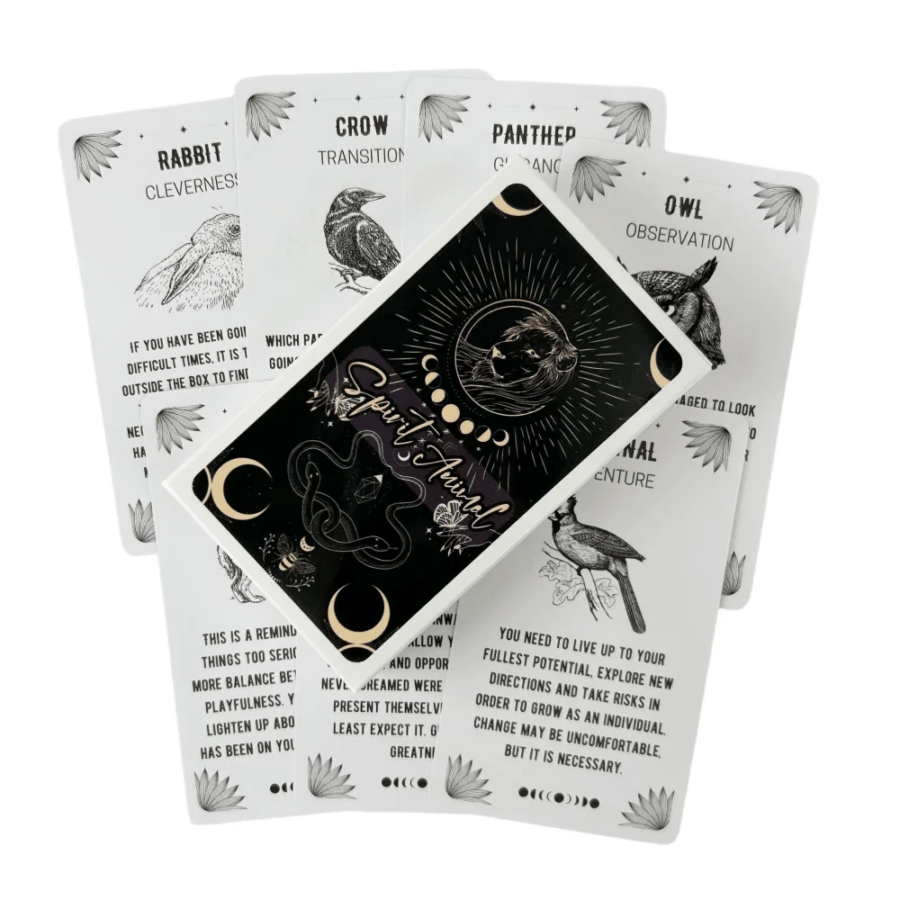 Conjunto Místico Femenino de Oráculo Animal: Cartas con Guía Espiritual ilustradas a mano con motivos de Luna y Serpiente para la Adivinación del Solsticio de Invierno