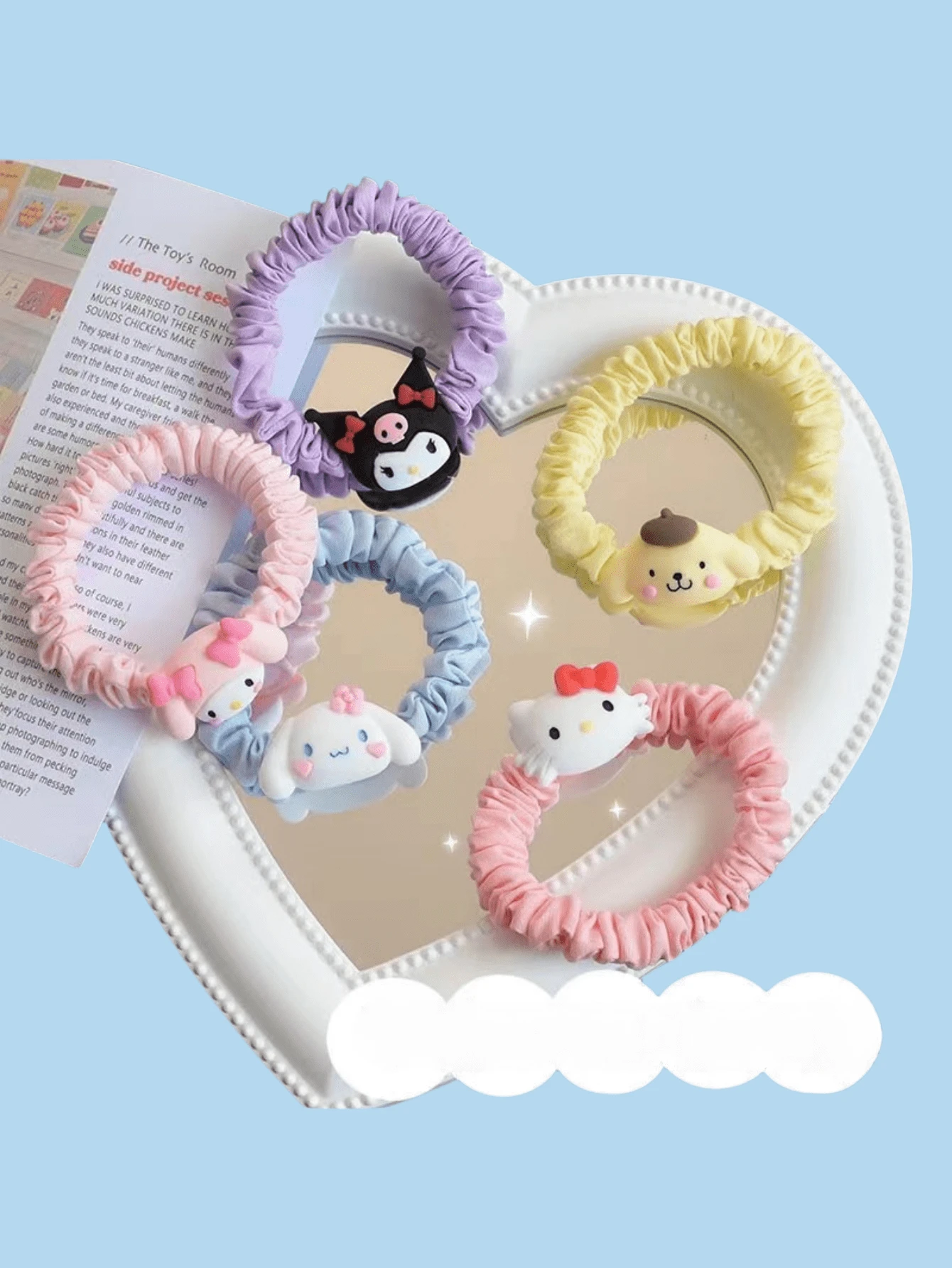 Sanrio Diadema de goma versátil con diseños de Sanrio como Hello Kitty, Pacha Dog, Culomi, Merotti, Matailhead, Sen Small Intestine, adecuada para uso diario o como regalo de fiesta festiva y decoración de fiesta