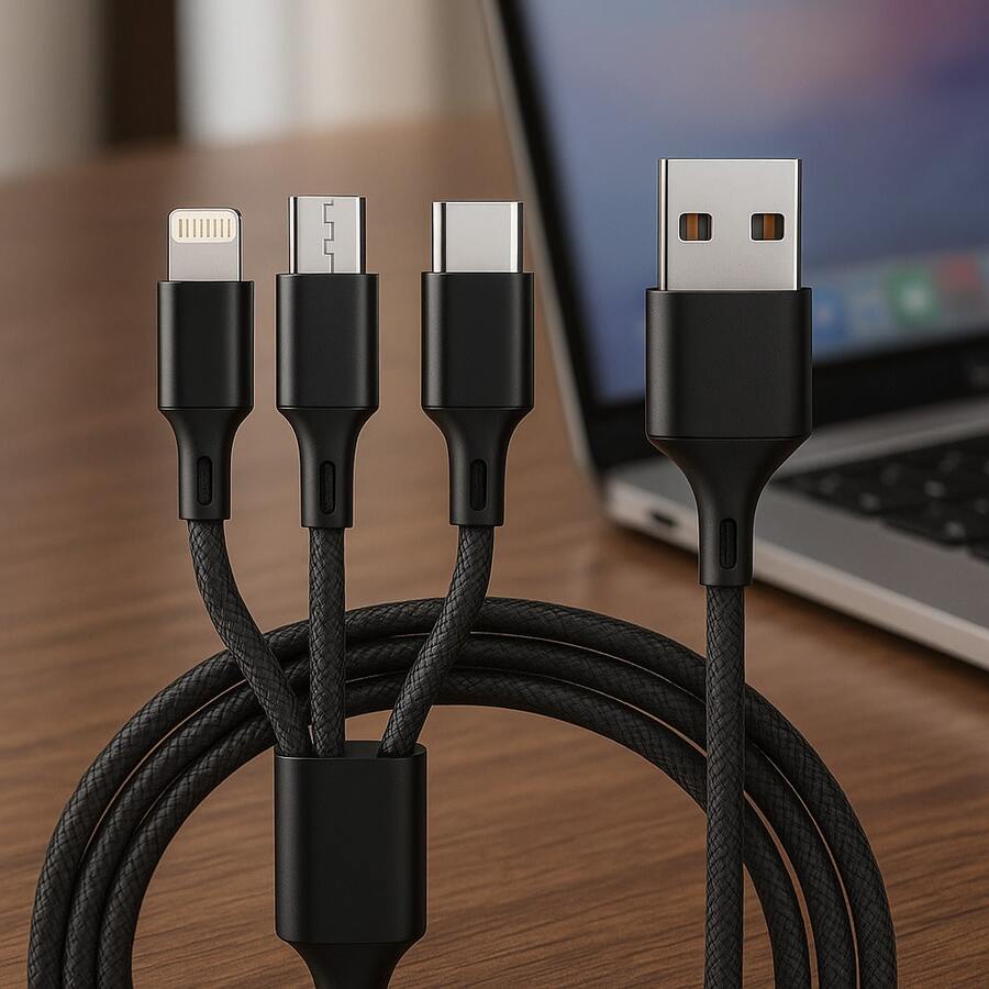 Cabo Carregador Rápido Reforçado 3 em 1 Micro-USB, Tipo C e Lightning