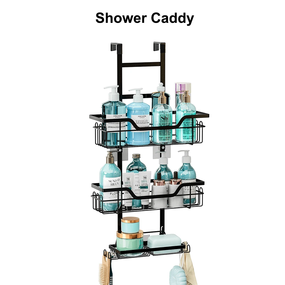 3-Tier Shower Caddy: Anti-Rust, Multifunctional Black Hanging Shower Box With Hooks - Suitable For Storing Shampoo, Shower Gel, And Fragrance Household Products Halloween, Christmas Decorations Back To School Bathroom Accessories