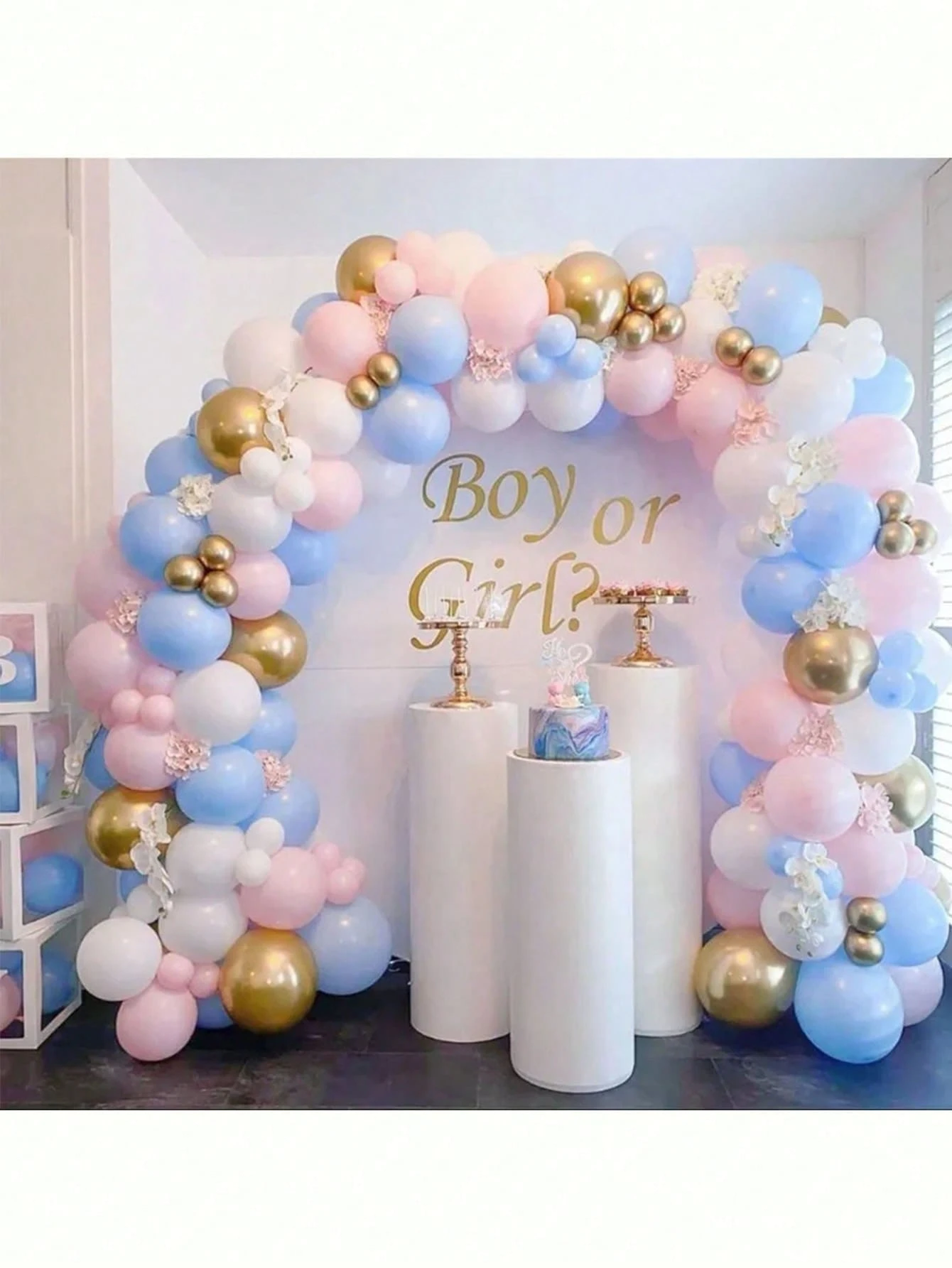 Set da 147 pezzi di palloncini in lattice rosa macaron, blu, bianco e oro per decorazioni di compleanni, matrimoni, baby shower, feste