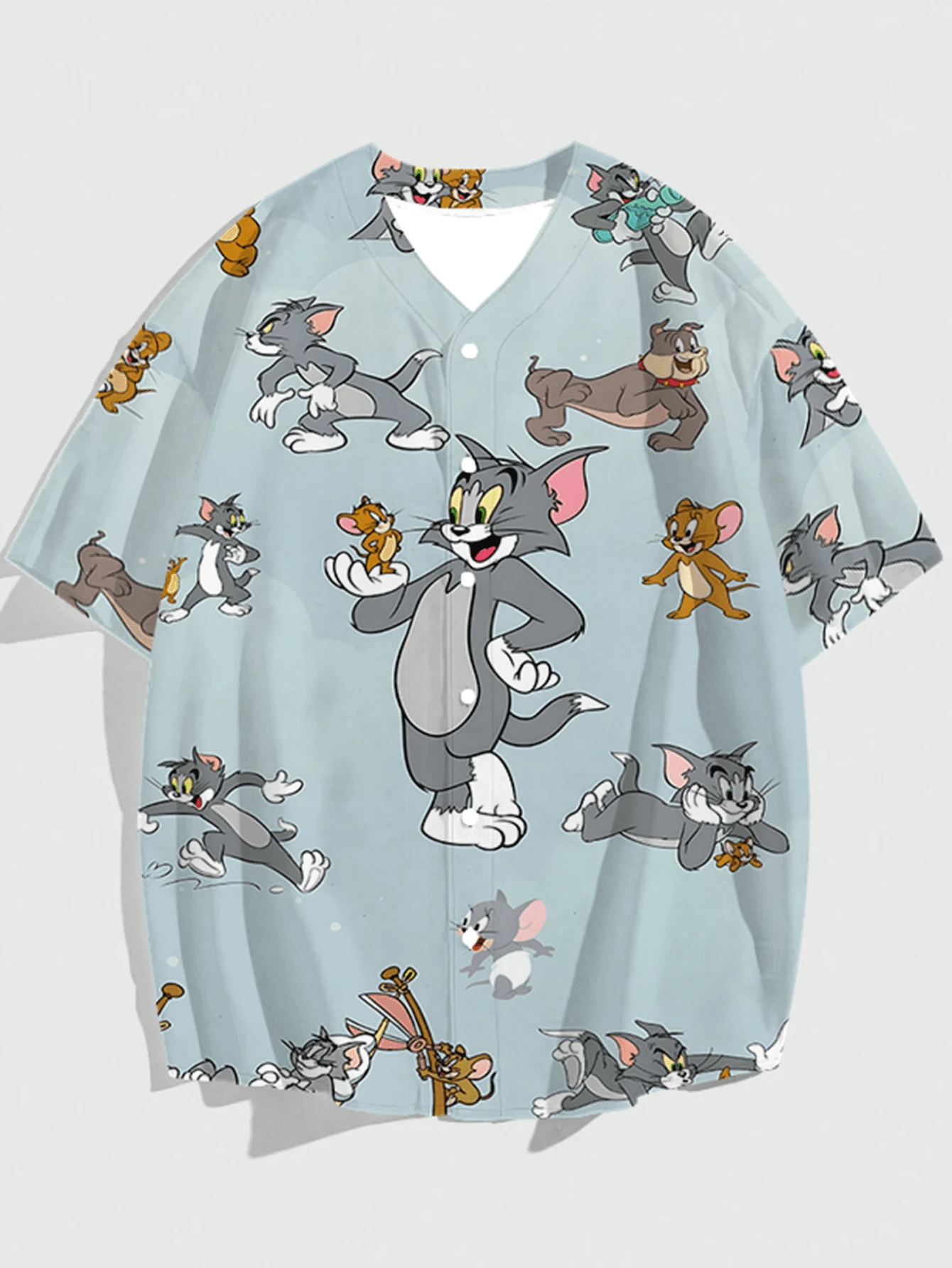 Warner Bros 1pc Men's Loose V-Neck Button Front Short Sleeve Shirt, Casual Holiday Top, Spring/Summer/Autumn