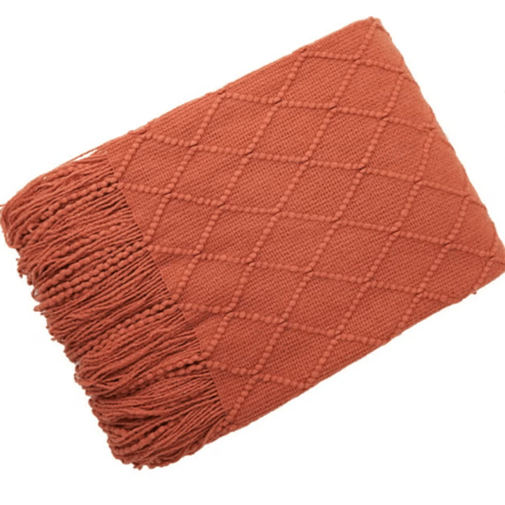 1pc Solid Color Knitted Blanket, Nordic Style Tassel Design Soft Blanket, Suitable For Office Nap, Bed, Sofa, Daily Use