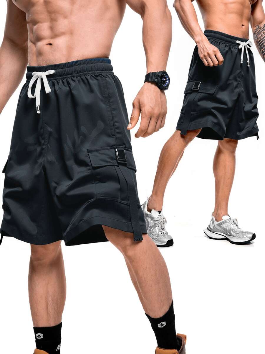 Shorts Cargo Casuais Masculinas com Cordão na Cintura, Adequadas para Uso Externo no Verão