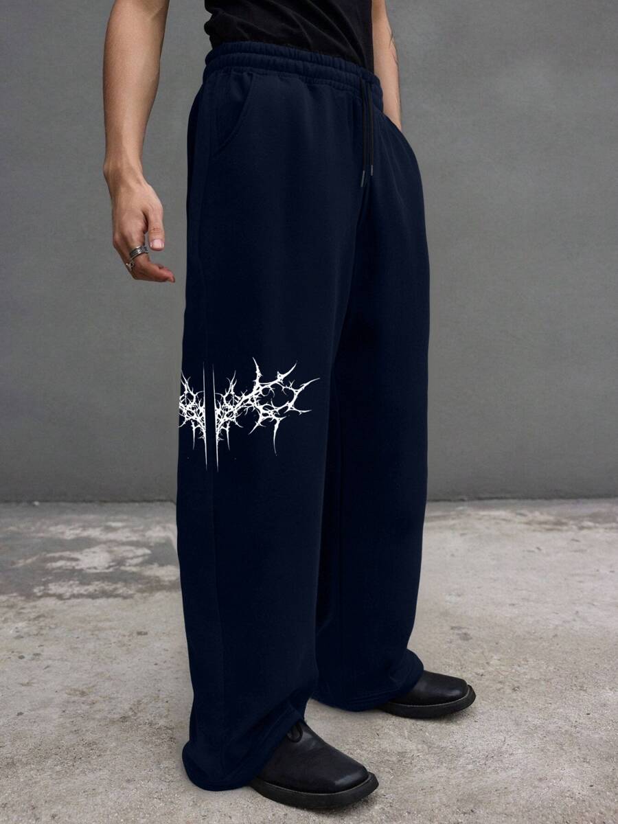 1 pieza Pantalón deportivo de corte recto y suelto con estilo de ropa de calle casual con impresión en el frente y la parte trasera