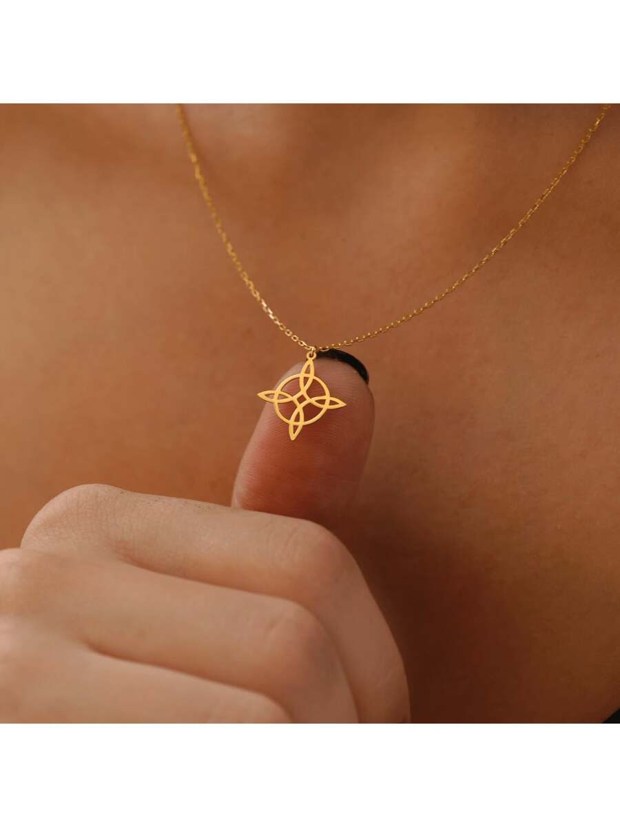 Collar con colgante de nudo de bruja de acero inoxidable, amuleto eslavo, adecuado tanto para hombres como para mujeres, regalo encantador para ella