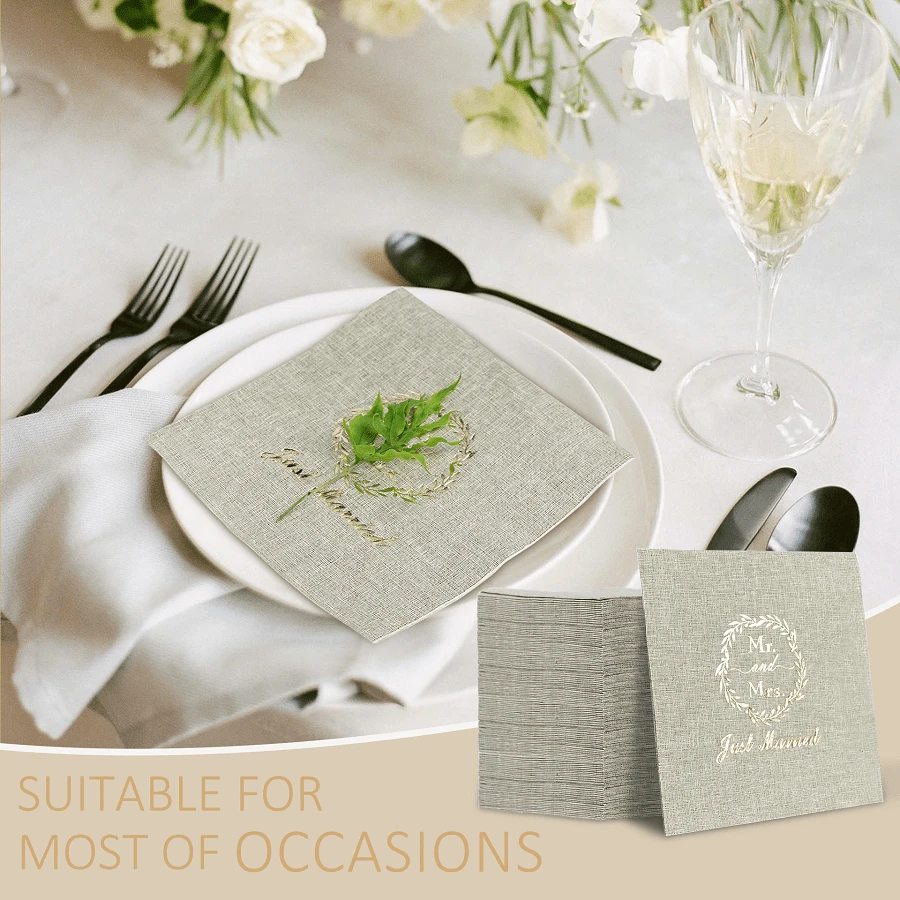 Papier Hochzeitsbankett Cocktail Serviette, goldfolie Muster mit Mr. und Mrs. - Ein dekoratives Produkt, geeignet für Hochzeitsbankett Partys, Hochzeitsservietten, Einweg-Servietten, Getränke für Geburtstage und Partys