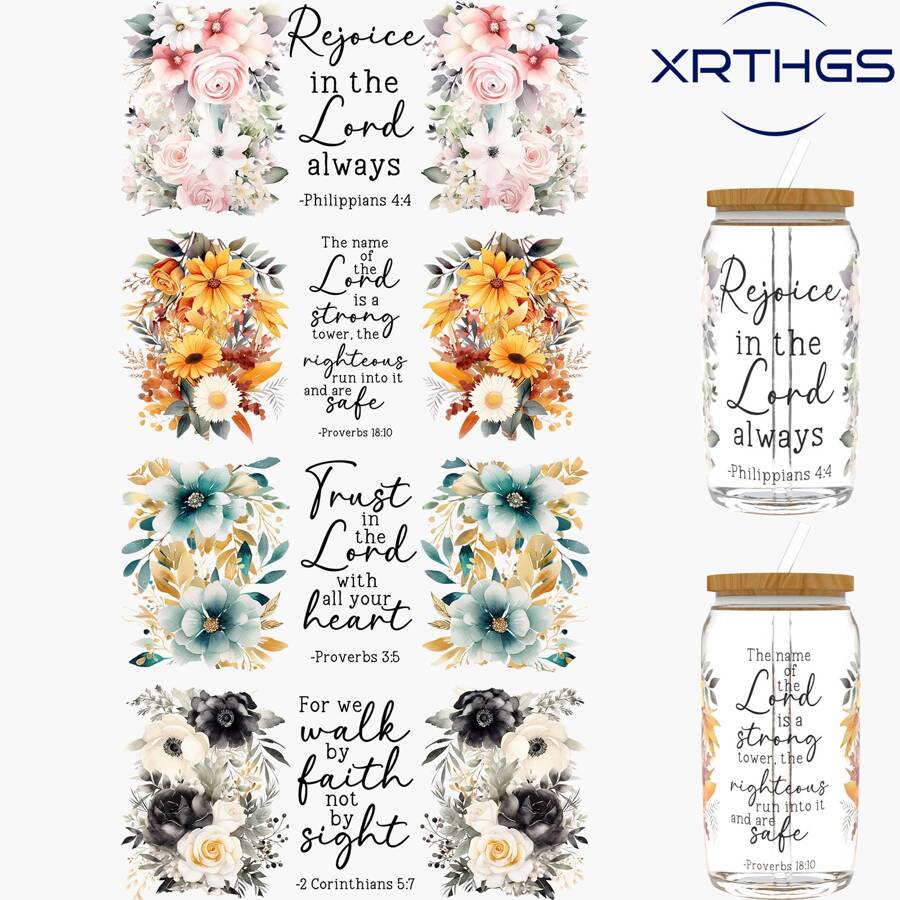 XRTHGS XRTHGS 4PCS/SET UV DTF Cup Wraps Bible Verse Style Self-Adhesive Sticker For Coffee Cups, Water Bottles, Home Decor, Laptops And Refrigerator DIY Crafts(Glass Not Included), School Supplies,Back To School