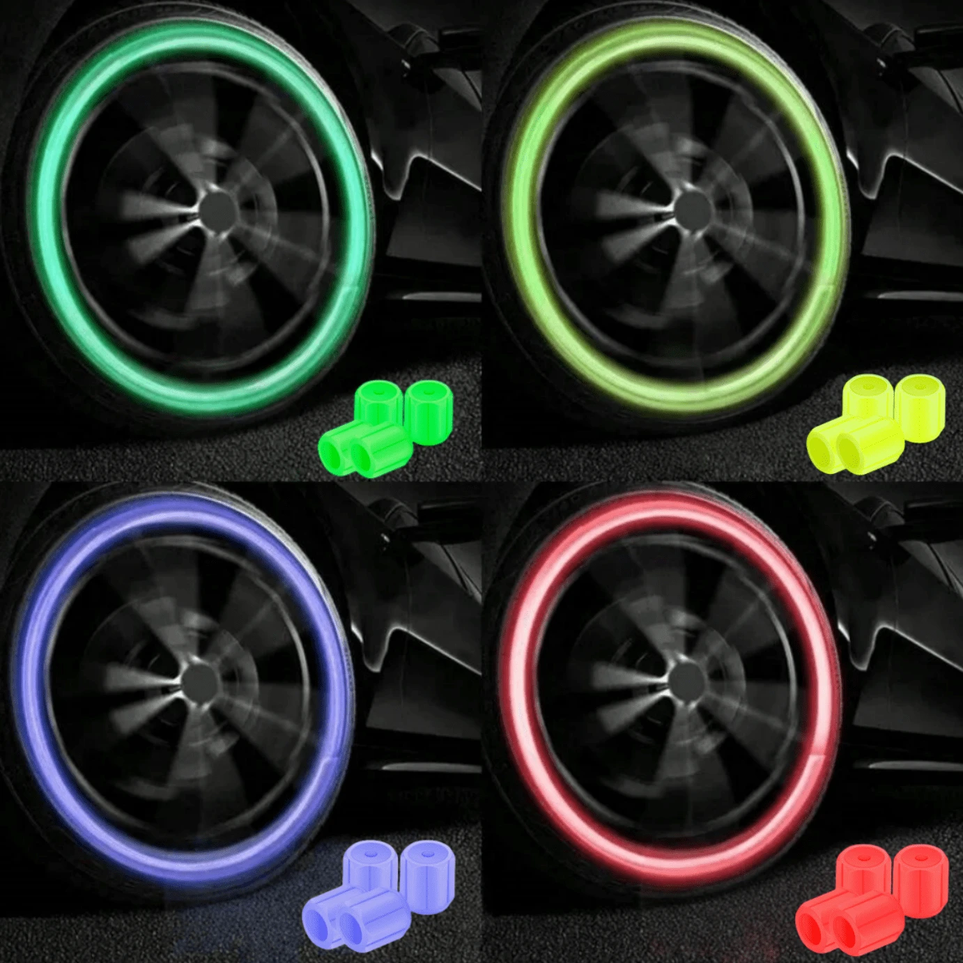 4 pièces/couleur aléatoire Capuchons de valve de pneu lumineux pour voiture, véhicule électrique, moto, vélo, camion, couvercles de valve super lumineux et réfléchissants