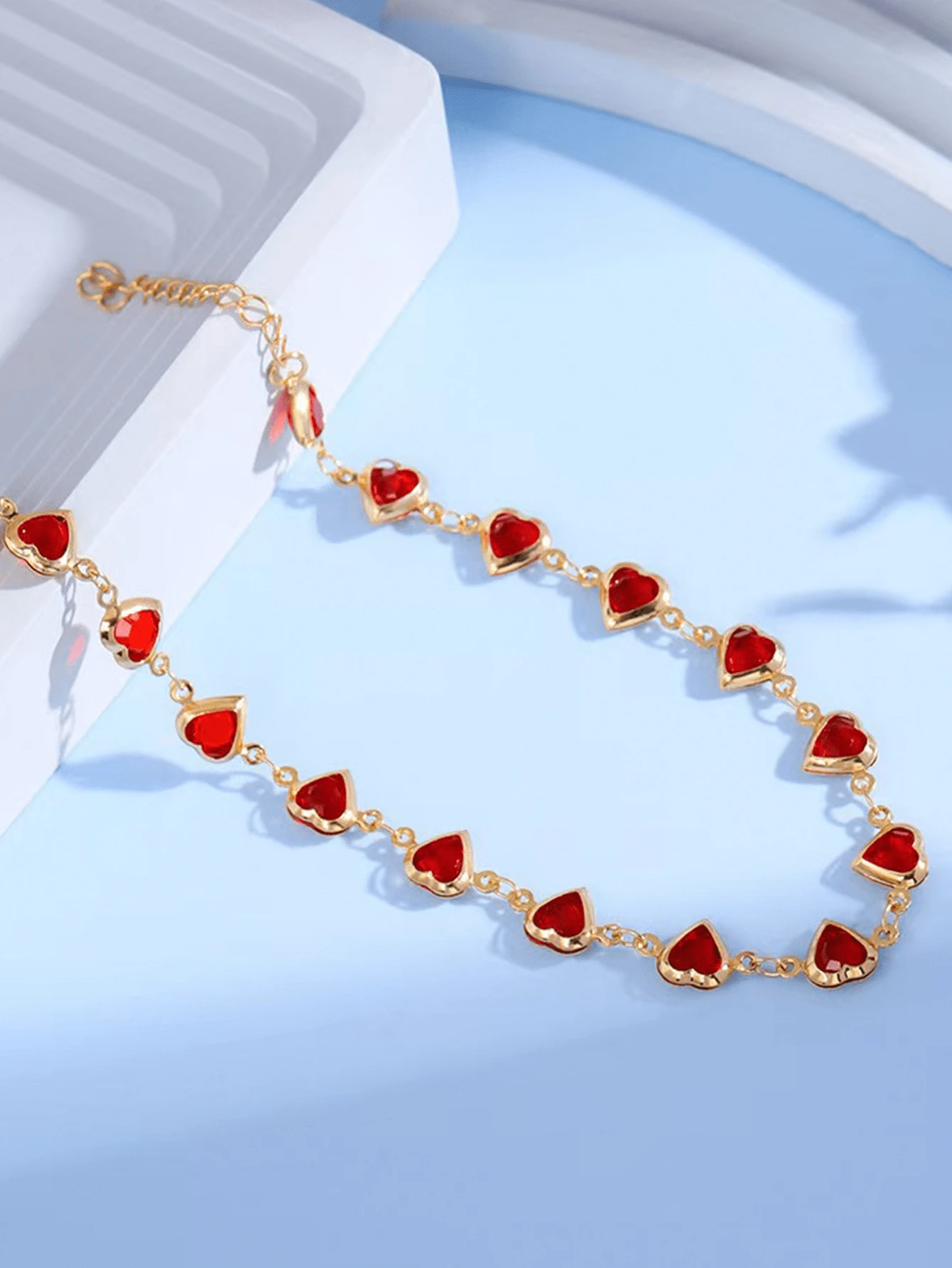 1 pezzo Elegante cavigliera a forma di cuore rosso, cavigliera di moda per donne, adatta per uso quotidiano e vacanze