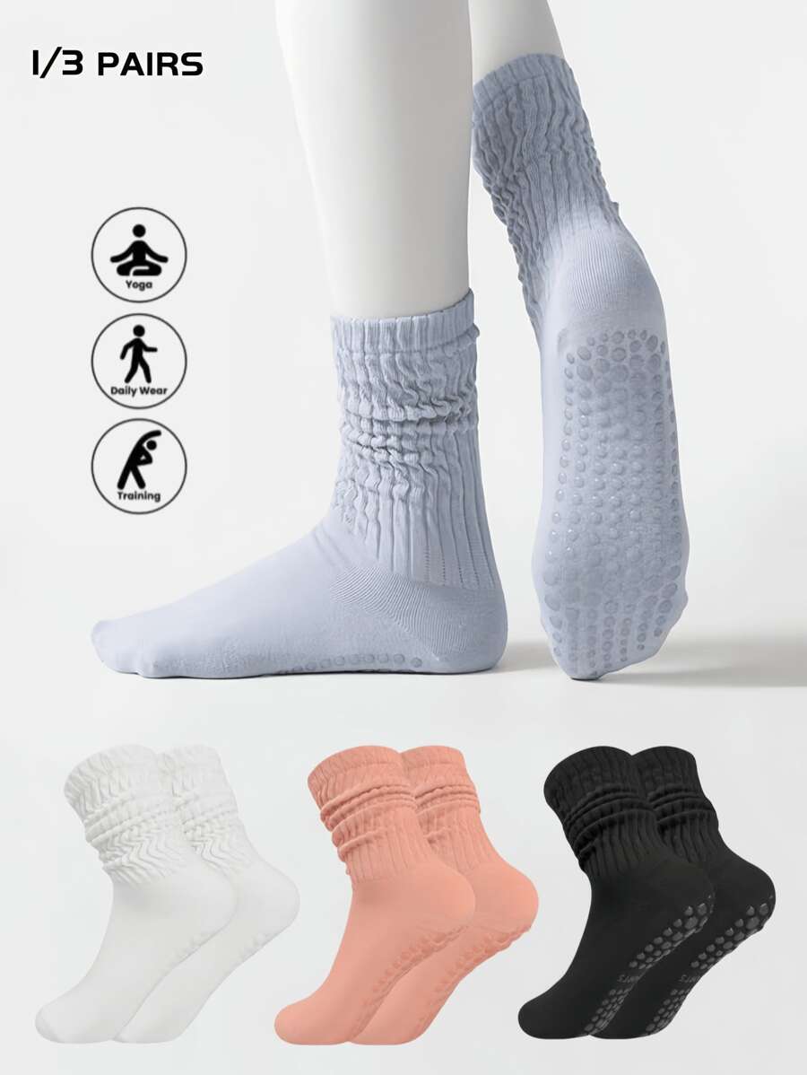 1-3 Pairs Solid Color Silicone Anti-Slip Yoga Socks, Shock-Absorbing, Noise-Reducing, Wear-Resistant. Indoor Jumping Rope Floor Socks Suitable For Professional Fitness, Pilates, Ballet And Outdoor Sports, Also Suitable For Daily Wear, Unisex