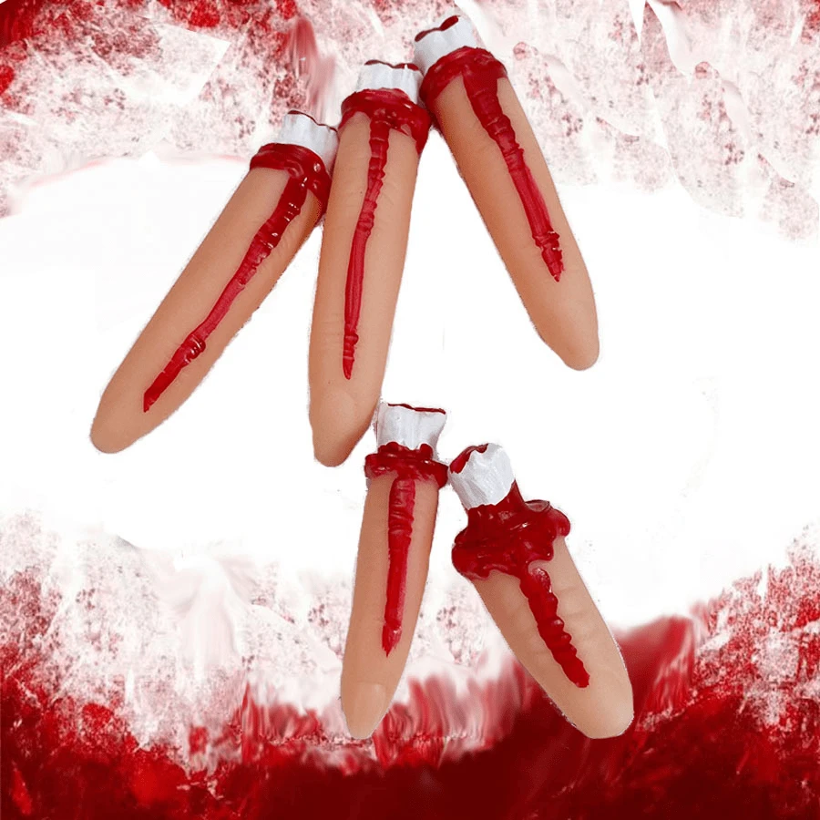 5pcs Halloween Creepy Prop Decor - Bloody Severed Finger, Realistic Decoration