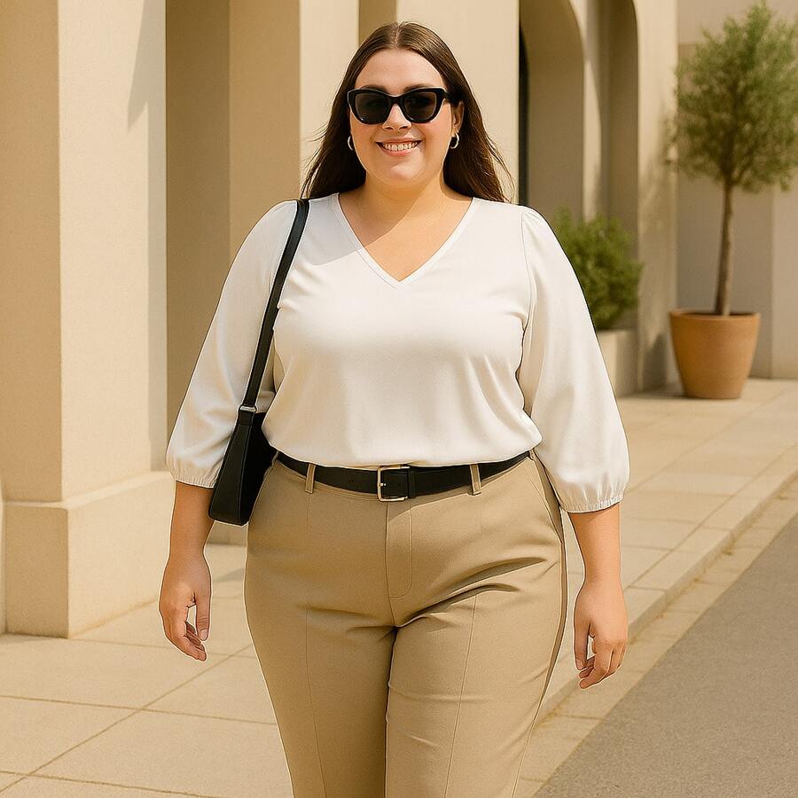 Blusa Feminina Manga 3/4 Plus Size Elegante Trabalho Ferias Outono Inverno Alfaiataria Social Casual