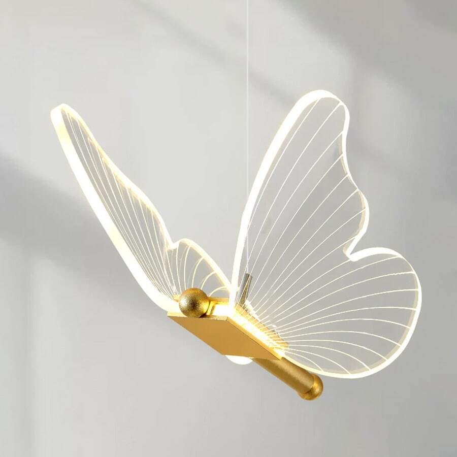 XINGOO Schmetterling Pendelleuchte, moderne Acrylschirm, LED Gold Pendelleuchte, geeignet für Treppen, Küche, Esstisch, Nachttisch, Kinderzimmer Deko, Mädchenzimmer 3000K Warmweiß Licht 110-220V