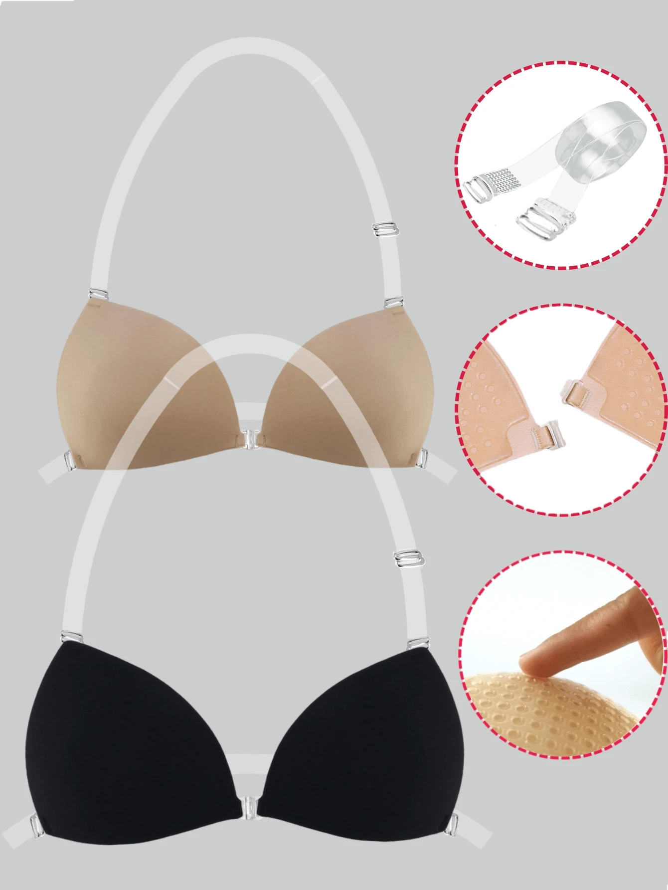 ideaCCSZ 1 Pc Triangle Cup Sticky Push Up Bra,Deep-V Design Breast Lift Self-Adhesive French Style Bras,Front Clasp Invisible Silicone Nipple Patches,With Neck Strap And Extension Buckle,Reusable For Bikini For Strapless Evening Dresses
