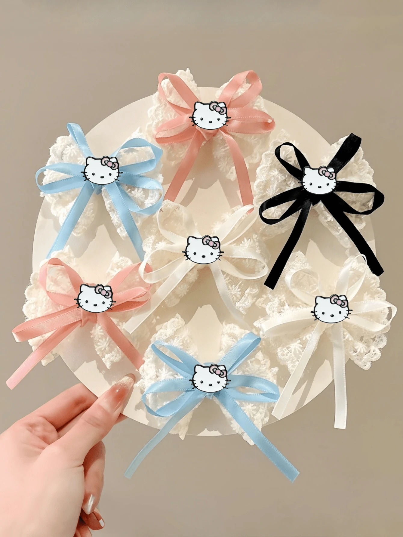 Sanrio Sanrio, 2pcs/4pcs/6pcs/8pcs/10pcs, Hello Kitty And Other Cartoon Hair Clips. Paired With Lace Bows And Cute Cartoon Images, They Are Beautiful And Lovely. They Make The Best Gifts For . ,Hair Accessory, Claw Clips, Hair Slide, Hair Claws