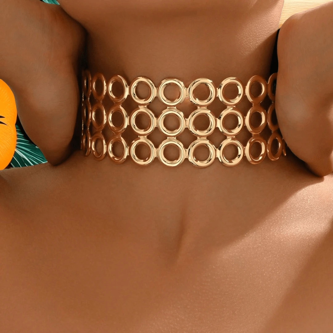 1 pieza Collar gargantilla de estilo africano de moda, con geometría metálica hueca y exagerada, accesorio versátil para primavera/verano