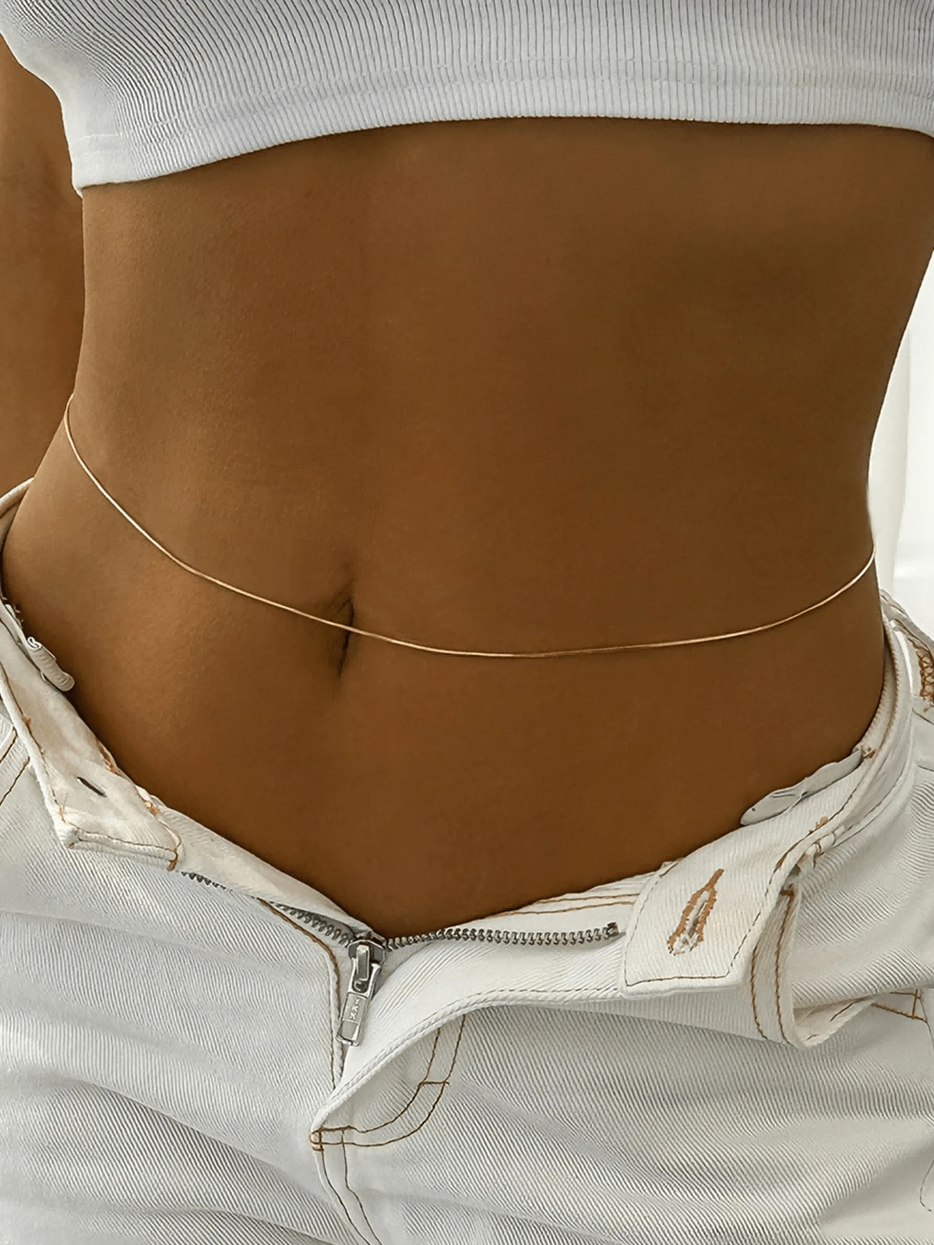 1pc Women's Versatile Minimalist Stainless Steel Round Snake Chain Waist Chain