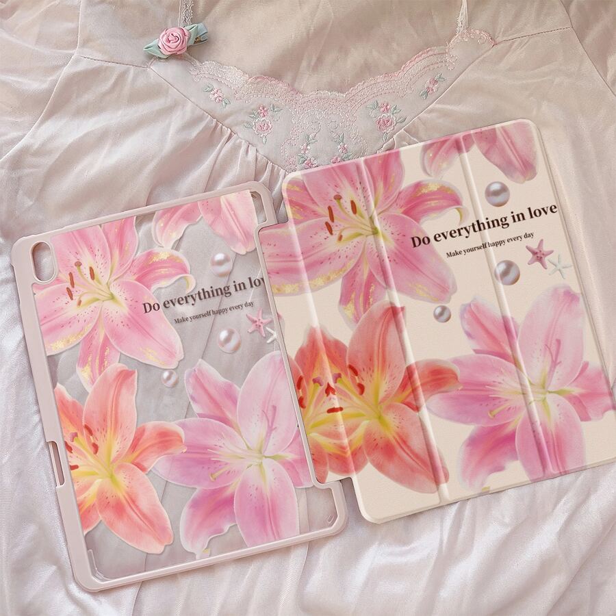 Une belle étoile de mer rose peinte recto verso en acrylique transparent cristal arrière, résistant aux chocs, adapté aux étuis de protection iPad 7e génération, 8e génération (10,2 pouces) et 10e génération, avec emplacement pour stylo intégré, prend en charge les fonctions de veille et de réveil, cadeau de vacances, cadeau du Nouvel An.