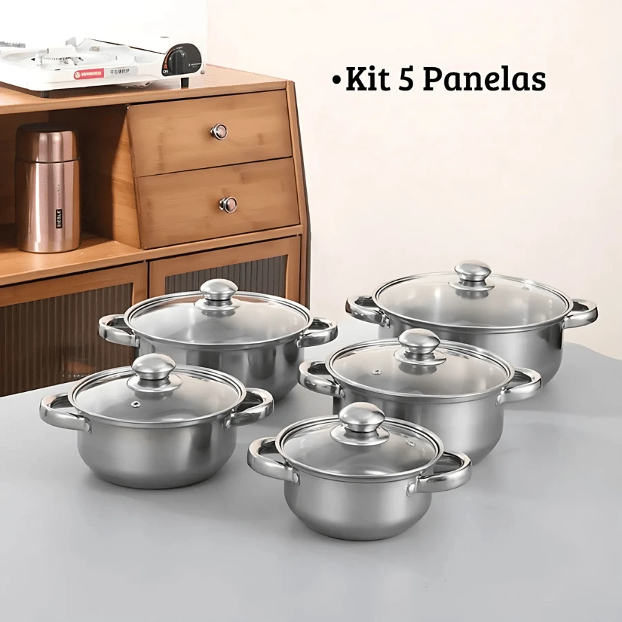 5 peças/ Conjunto de panelas em aço inox com tampa de vidro cozinha multiuso