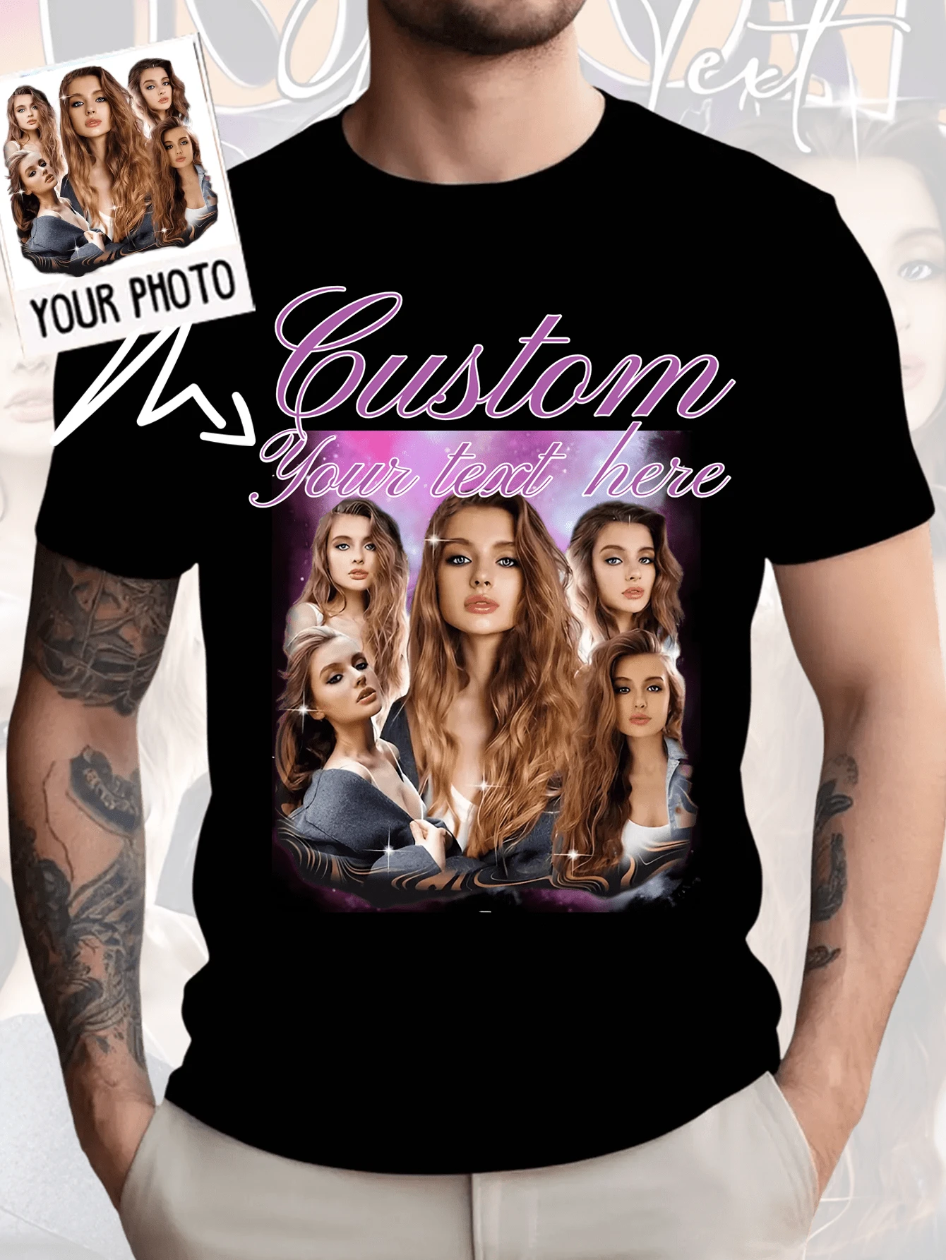 Customization Men's Personalized Comfortable Casual Loose Fit Girlfriend Face T-Shirt. Vintage Bootleg, Custom Photo Shirt, Custom Your Own Bootleg Tee, Girlfriend Birthday Gift, Party Group, Event, Graduation Custom Graphic Wife Husband Tee Anniversary Gift,Valentine's Day Gift
