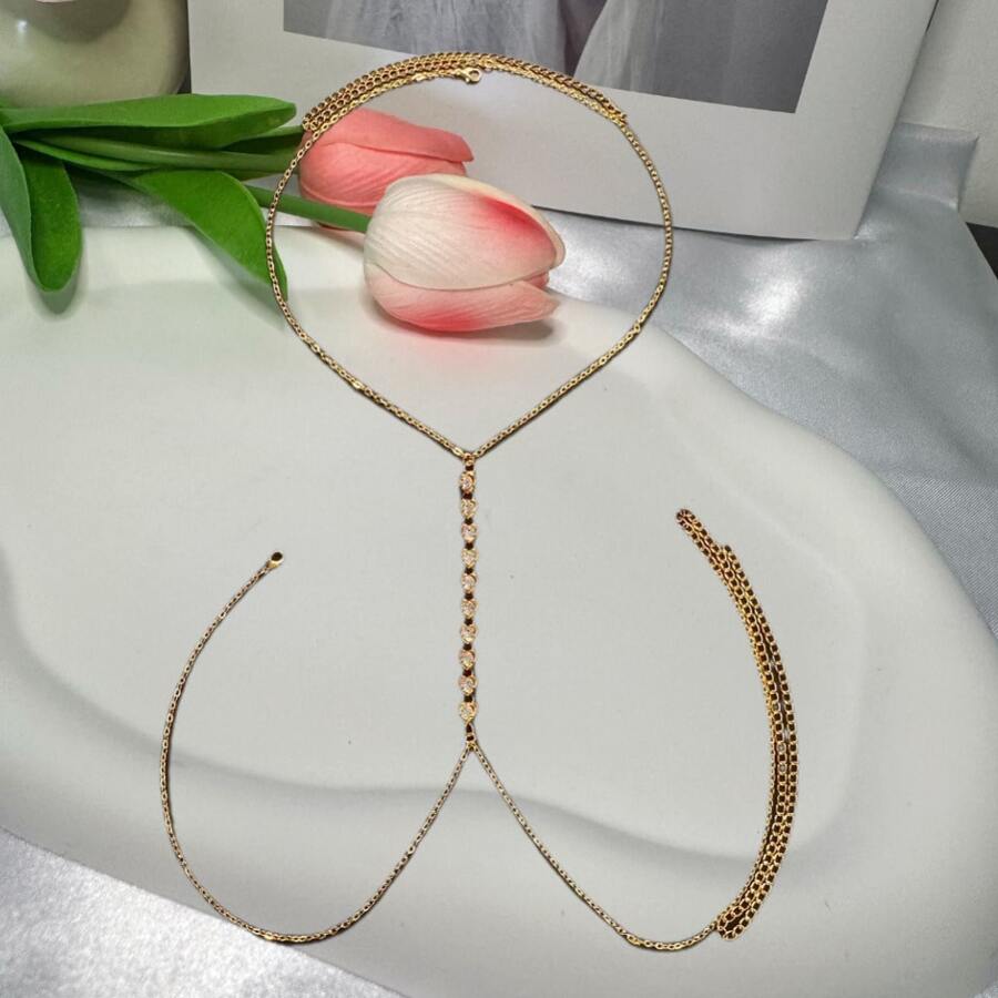 1pc Women's Rhinestone Heart Shaped Necklace, Sexy Crystal Body Chain, Party Decorative Jewelry