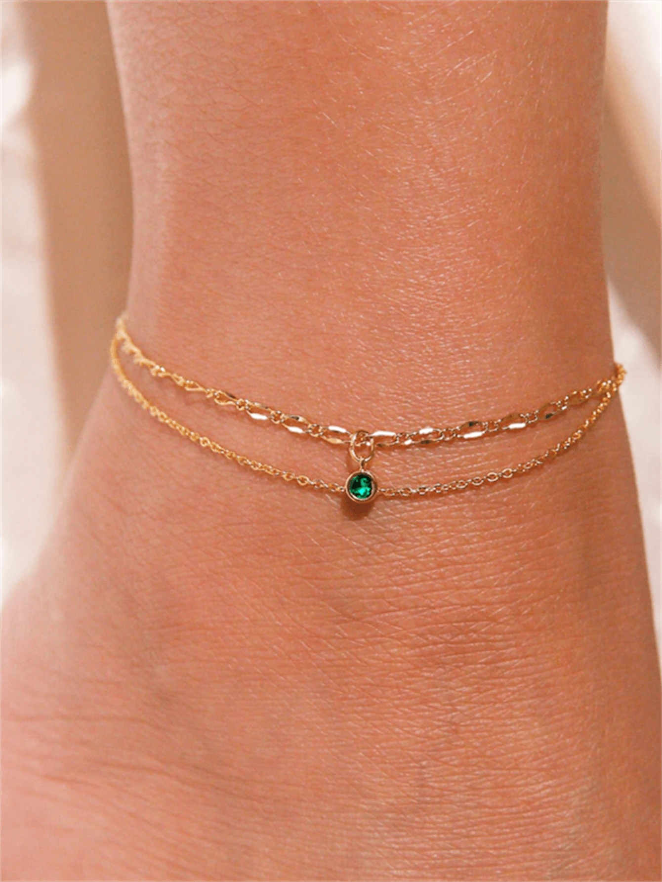 1 pièce Bijou de cheville à double couche style bohème avec décoration de strass ton or, convient pour le port quotidien et les vacances à la plage pour femmes