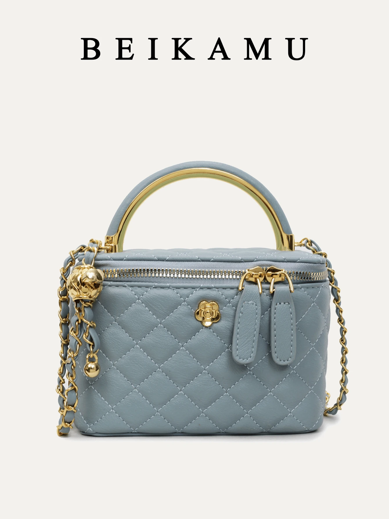 1 pieza Bolso tipo caja con diseño minimalista y patrón romboidal de BEIKAMU, nueva y elegante bolsa de maquillaje y monedero con cadena para el hombro y cruzada