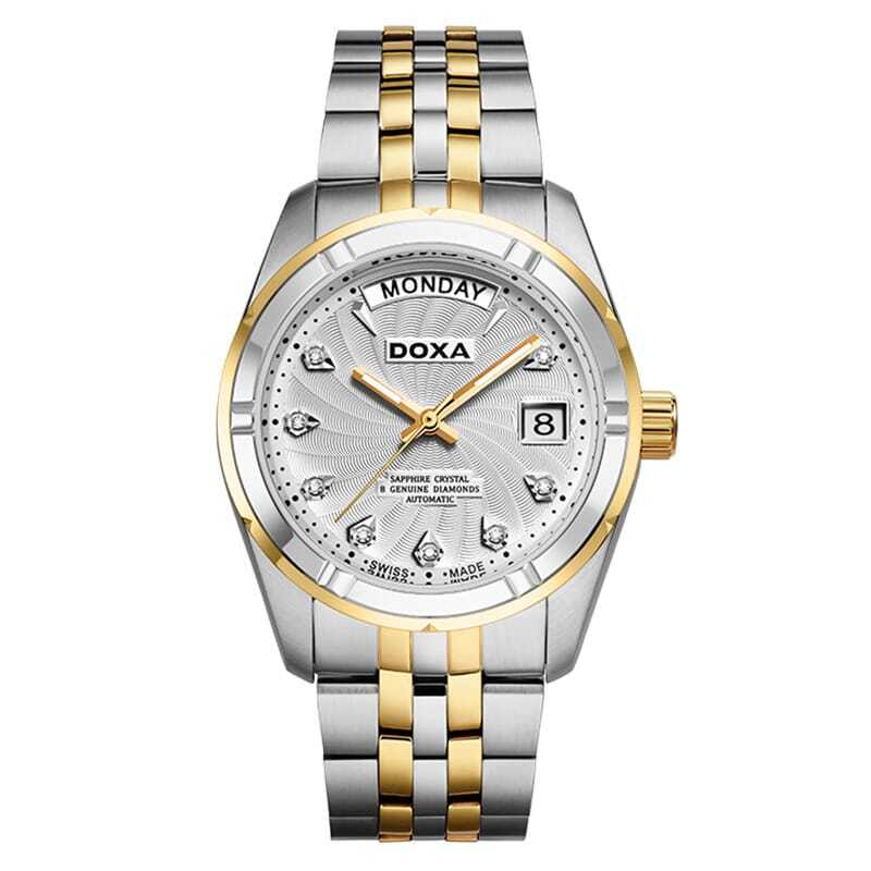 DOXA Reloj mecánico para hombre Doxa, sección de ropa para hombre, oro (acero inoxidable completo + chapado en oro), esfera blanca (8 diamantes), reloj automático, esfera blanca, material de acero inoxidable, D173TWH