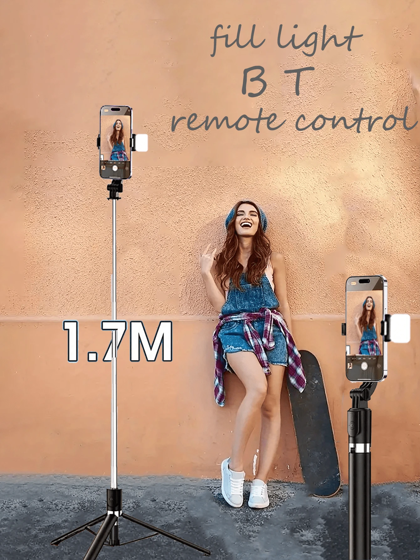 170cm/66.93inch LED Fill Light Portable Selfie Stick, Expandable Selfie Stick Tripod, Wireless Remote Control And Tripod, Lightweight And Compact, Compatible With IPhone16 15 14 13 12 Pro Xs Max X 8Plus, Android, GoPro, For Selfie/Live/Photography Compatible With Iphone Android Phone For Summer Vacation, Travel, Outdoor Activities Compatible With Iphone Android Phone For Summer Vacation, Travel, Fill Light, Outdoor Activities, Live Streaming Vlogging Equipment