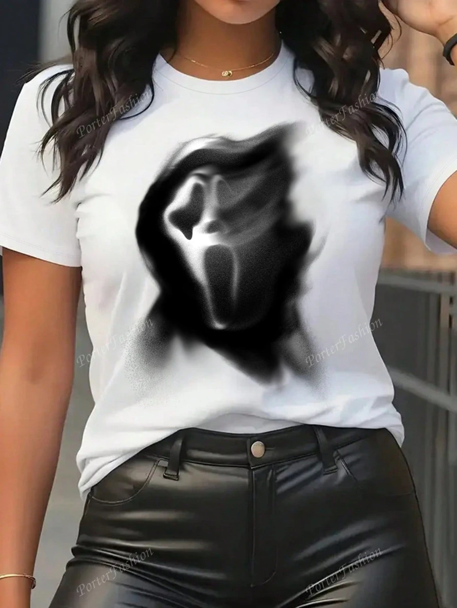 Camiseta de cuello redondo para mujer scream manga corta material algodón