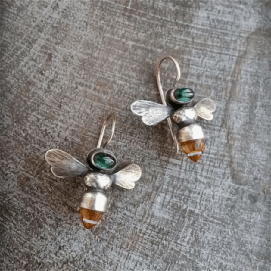 1 Paar boho-Stil süße Bienen Anhänger Ohrringe mit Kunstedelsteinen, modische Hochzeitsparty Ohrringe als Geschenk für Frauen