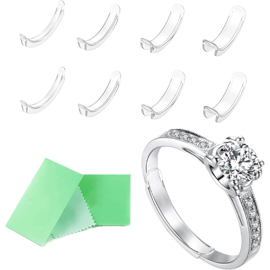 Ajustador de tamaño de anillo invisible, adecuado para ajustar anillos sueltos, apropiado para reducir anillos y joyas inadecuados, y paños de pulido