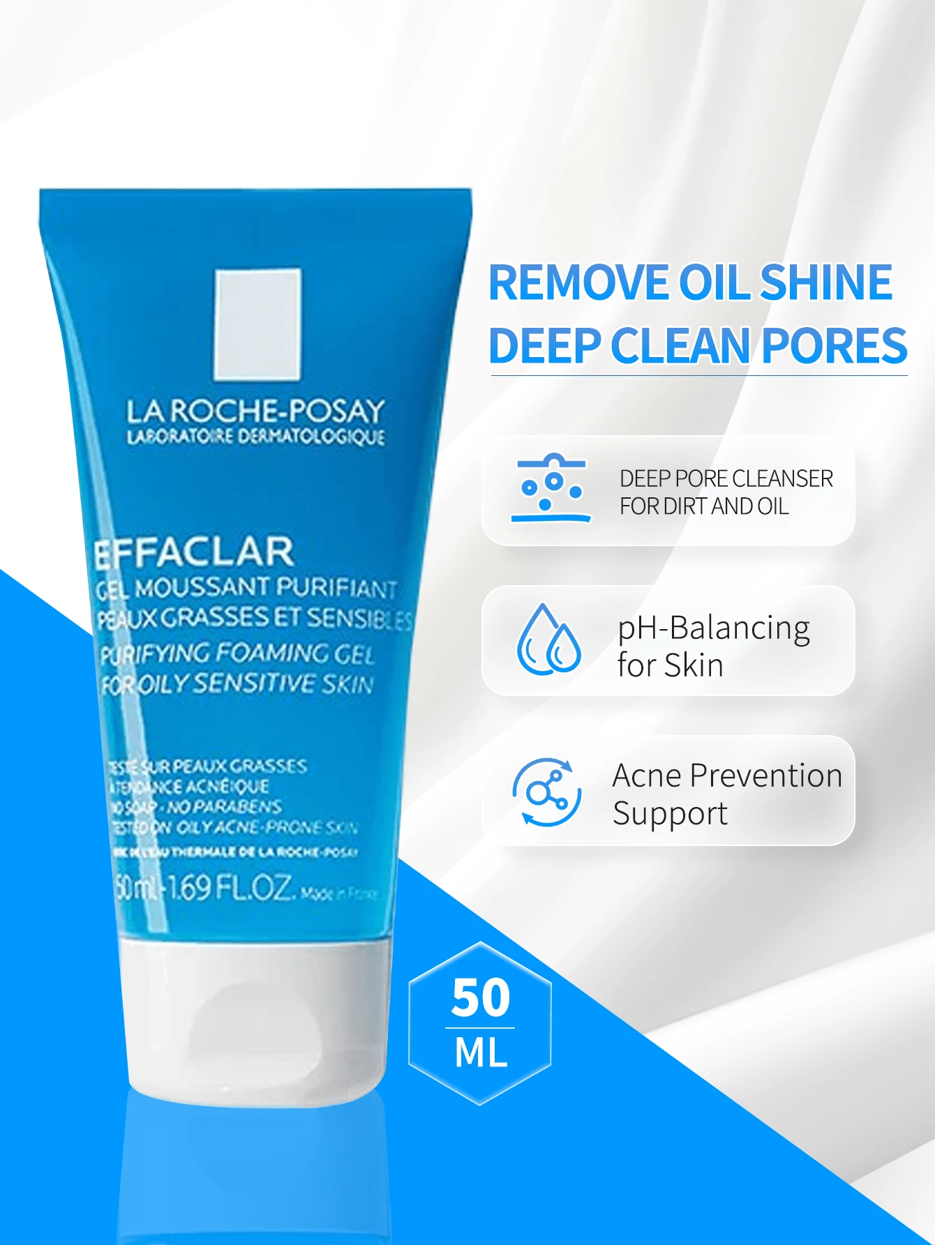 La Roche-Posay LAROCHE-POSAY 50ml Gel de curățare pentru acnee, mărime de călătorie