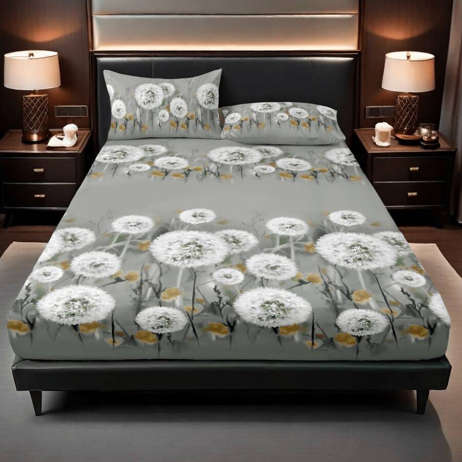 1pc Floral & Plaid Pattern Soft Comfortable Bedroom Bedding Set, Breathable Bed Skirt Made Of Soft Breathable Fabric, Home Decor, Fits Full, Queen, King Size Bed, Machine Washable (Excludes Pillow)